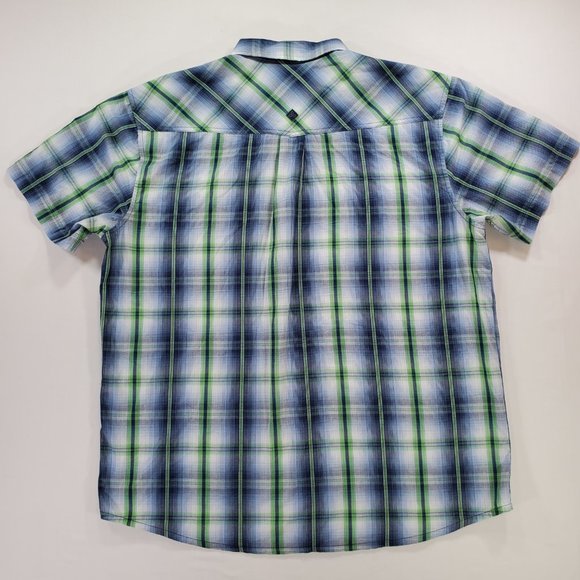 Prana Shirt Men XL Blue Green Madras Plaid Silver Snap Casual Button Up Western - Picture 10 of 15